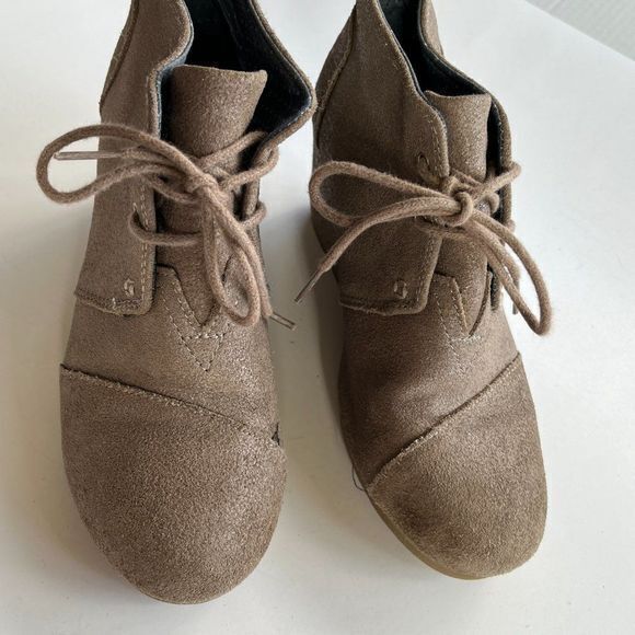 Toms Metallic Desert Wedge Bootie Boot Bronze Lace Up Round Cap Womens S… - Picture 3 of 9